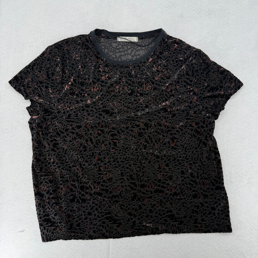 We The Free Free People‎ Women Medium Black Copper Burnout Velvet Mesh Top Tee